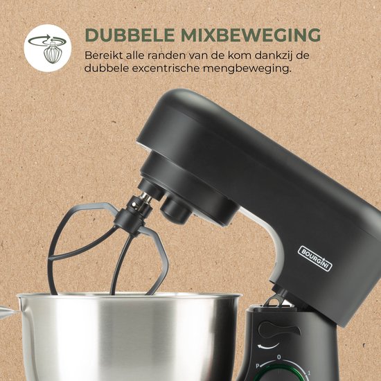 Bourgini Elements Keukenmachine - 1000W - 4,5L Mengkom - 8 Snelheden - Pulsfunctie - 3 Vaatwasserbestendige Accessoires - 100% Gerecycled Materiaal (GRS-gecertificeerd) van Bourgini — afbeelding 4