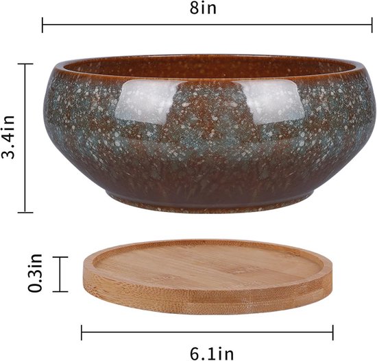 ARTKETTY Keramische vetplantenpotten, rechthoekige bonsaipot van 20 cm met drainagegat, kleine geglazuurde bloem, cactus, plantencontainer, huis tuin vensterbak met dienblad