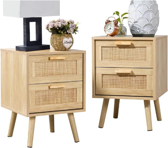 HEYZOEY Nachtkastje, nachtkastje met PE-rotan decorlade, rotan