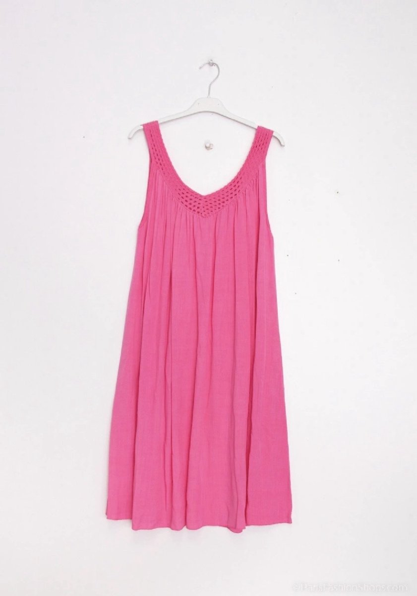Dames midi jurk Chana-effen fuchsia donker roze-Maat L/XL-strandjurk