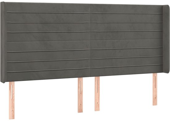 vidaXL Hoofdbord met randen 163x16x118/128 cm fluweel donkergrijs - Hoofdbord - Hoofdborden - Hoofdeinde - Houten Hoofdbord
