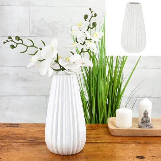 Witte Vaas – Keramische Bloemenvaas met Structuur – Modern & Tijdloos Interieur