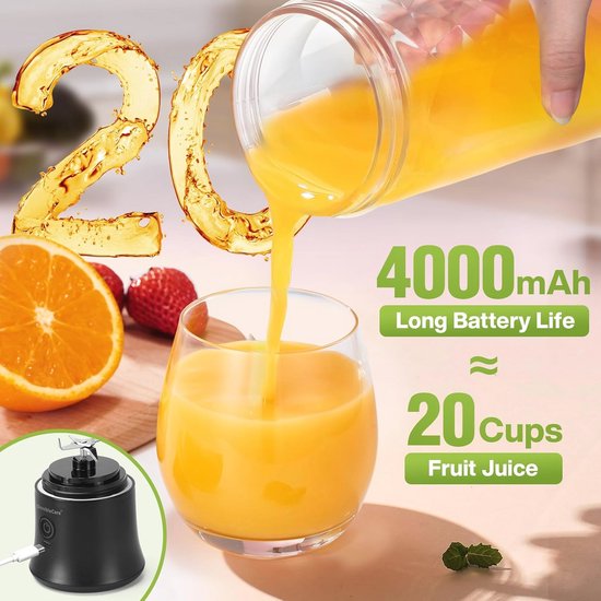 Draagbare Blender voor Smoothies en Shakes - 20oz, 4000mAh, 270W - Waterdicht en USB Oplaadbaar — afbeelding 5