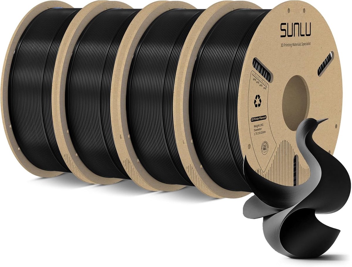 Image of 4KG PLA Filament 1.75mm voor 3D Printers - Zwart, 4 Pack