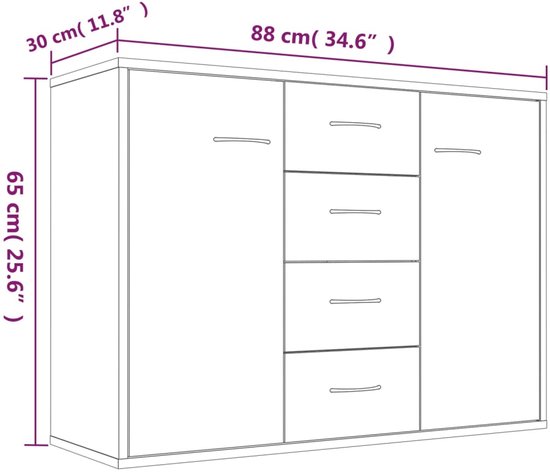 vidaXL Dressoir 88x30x65 cm bewerkt hout bruin eikenkleur