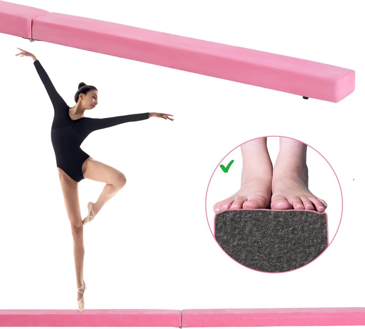 Opvouwbare Turnbalk Roze 270CM Met Draagzak - Balance Boards - Evenwichtsbalk - Turnbalk