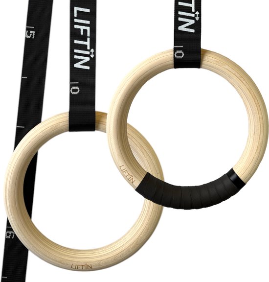 Foto: Luxari turnringen pro houten turnringen inclusief ophangbanden 4 5m olympische standaard 28 mm dikte crossfit