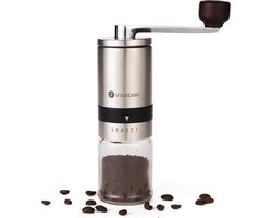 Handmatige Koffiemolen met Keramisch Maalwerk - Roestvrij Staal en Glazen Reservoir - 6 Maalstanden, Incl. E-book
