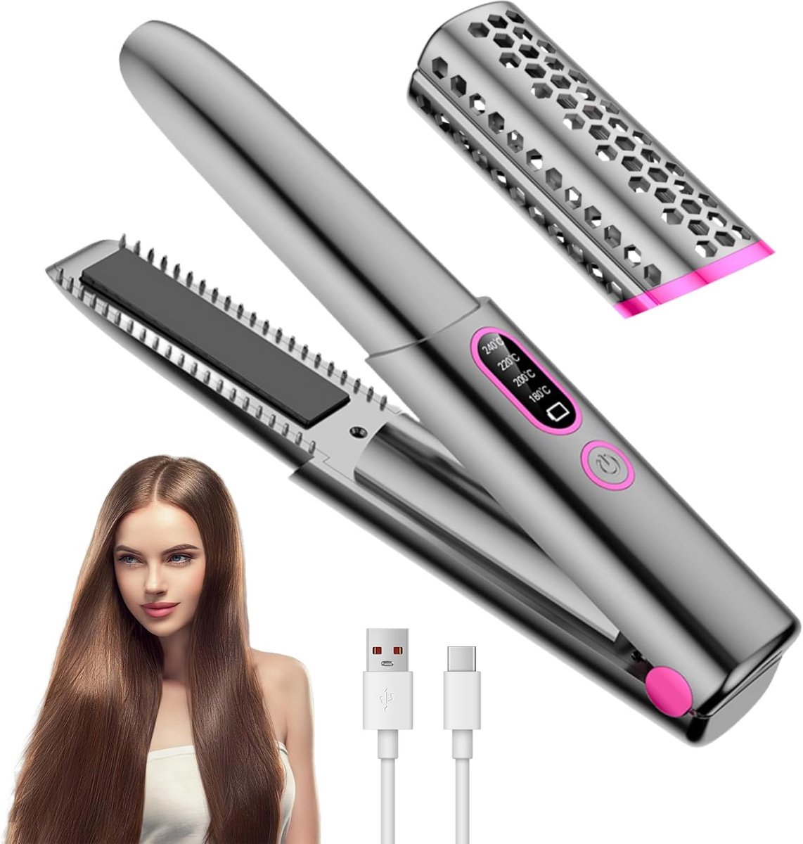 Professionele Mini Stijltang voor Kort Haar met 4 Temperatuurinstellingen en Draadloze Functie