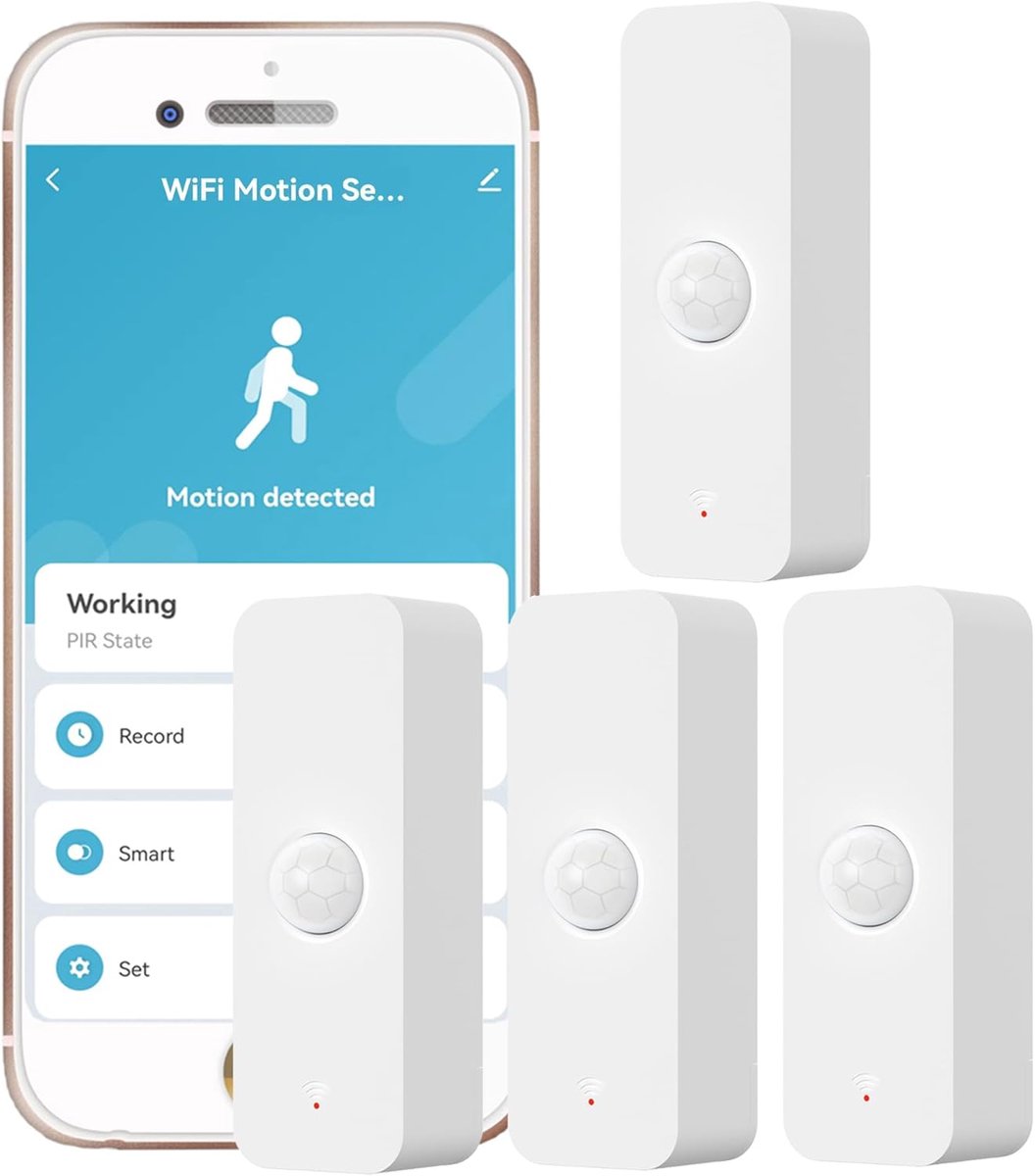 Slimme WiFi PIR Bewegingssensor voor Binnen - Draadloze Bewegingsmelder met App-meldingen (4-Pack)