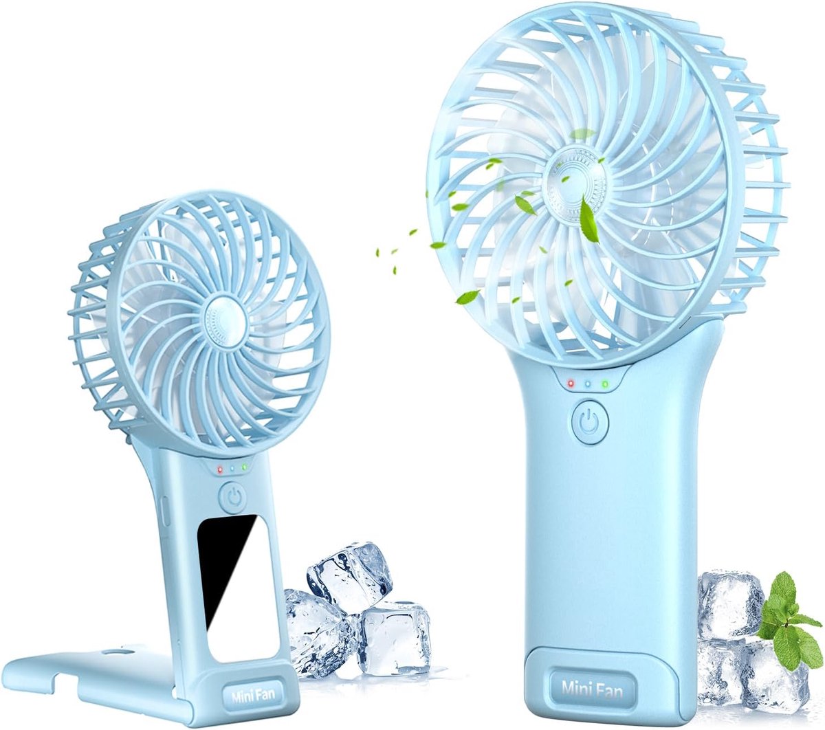 Draagbare USB Ventilator met Spiegel - Mini Handventilator met 4 Snelheden en Stille Motor - Ideaal voor Thuis, Buiten en Reizen