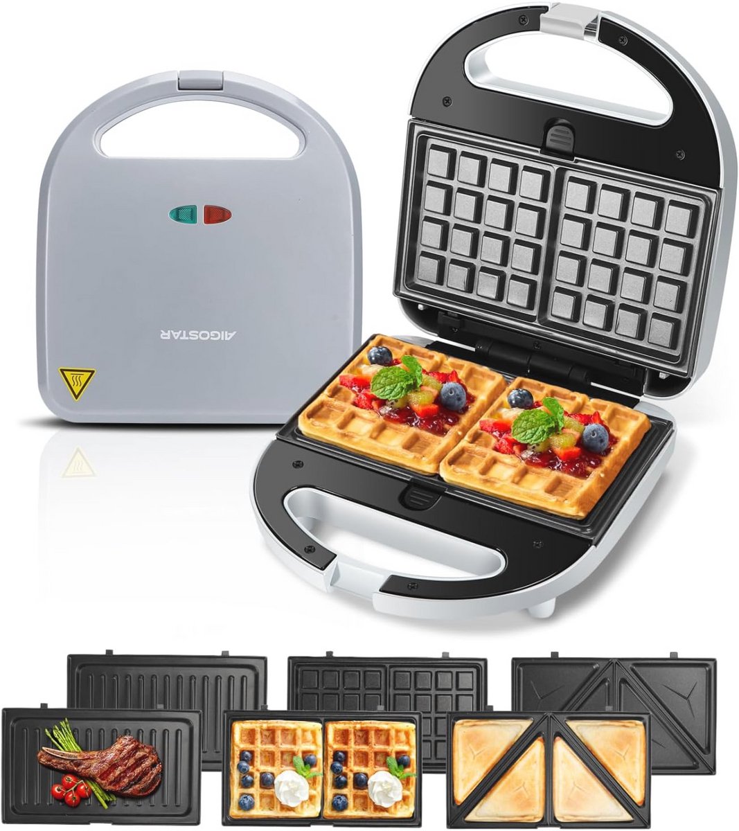 3-in-1 Sandwichmaker, Grill en Wafelijzer met Afneembare Platen - 750W, Antiaanbaklaag en Automatische Thermostaat