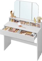 Vasagle Kaptafel - Met Opvouwbare Spiegel - Make Up Tafel - Met Opbergruimte - Wit - 80x40x132cm