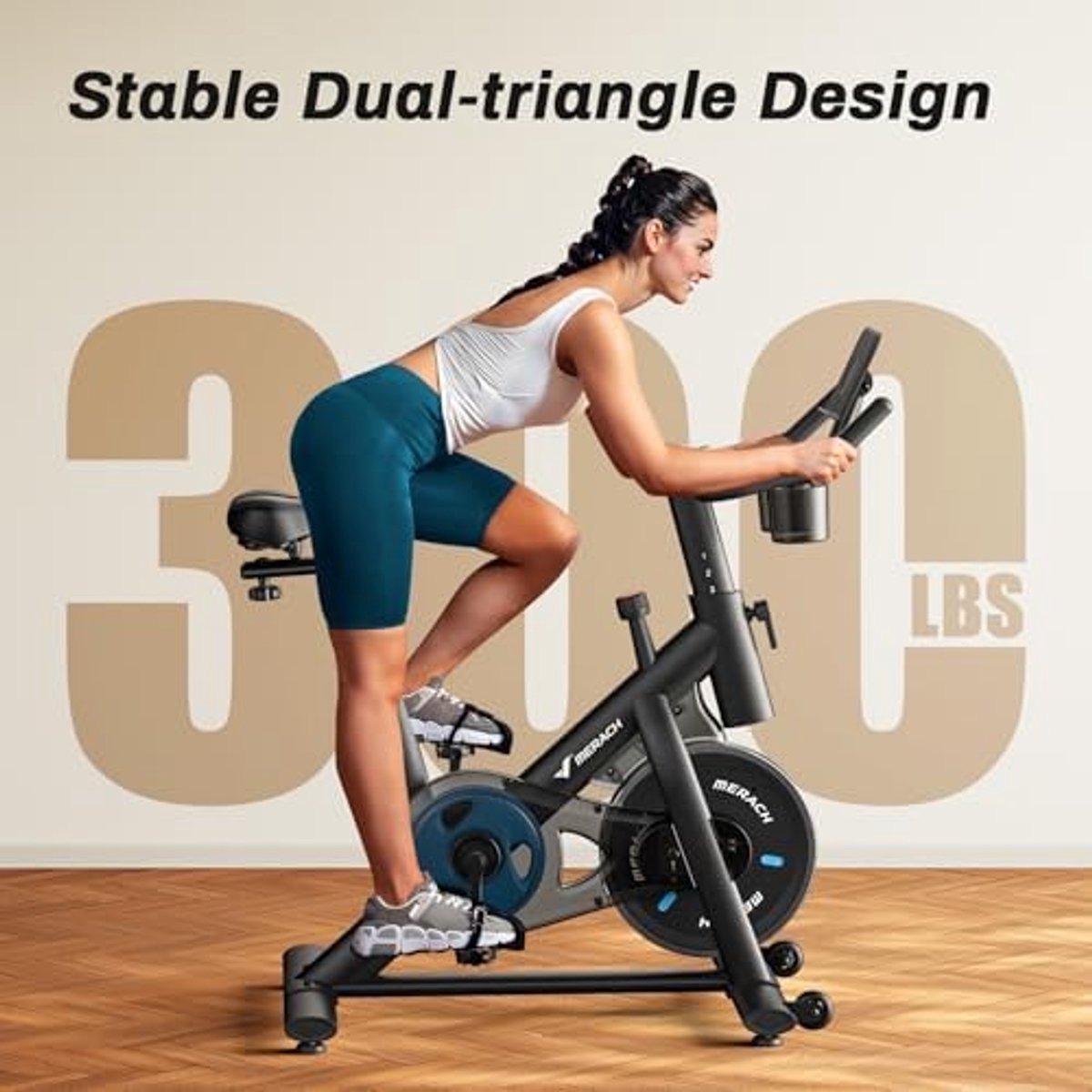 Afbeelding 3 van MERACH Hometrainer - Exercise Bike - Fitness Fiets Met 100 Weerstandsniveau's - Verstelbaar - Ergonomisch - Met Harslagfunctie - Met App & Bluetooth