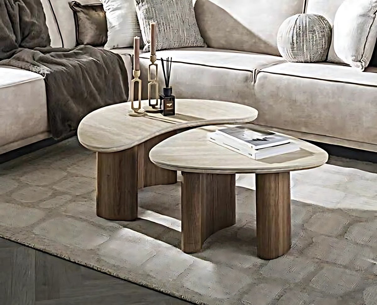Salontafel Travertin keramiek set van 2 organisch - Japandi - 88x44x36 cm