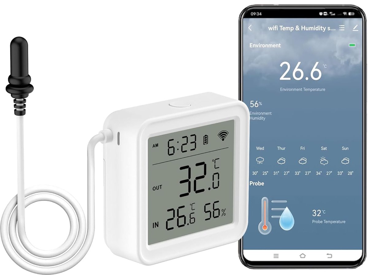 Slimme WiFi Thermometer Hygrometer met App en Alarm - Digitale Temperatuur- en Vochtigheidsmeter voor Voedselopslag