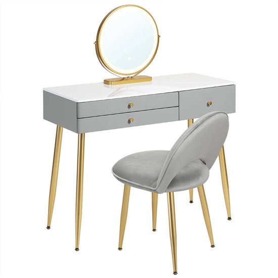 Make-up Kaptafel met Verlichte Spiegel, Witte Kaptafel met 3 Kleurenverlichting, Make-Upset Make-Up Bureau met Laden Verborgen en Open Planken (Color : B, Size : With stool