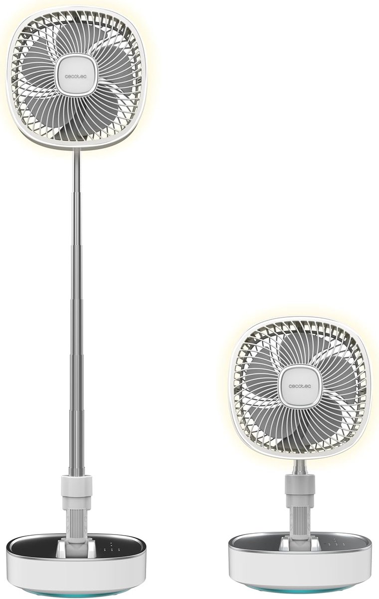 Draagbare Opvouwbare Ventilator met LED-verlichting - 10 inch, 8000mAh Batterij, Automatische Oscillatie, 3 Snelheden en Touch Control