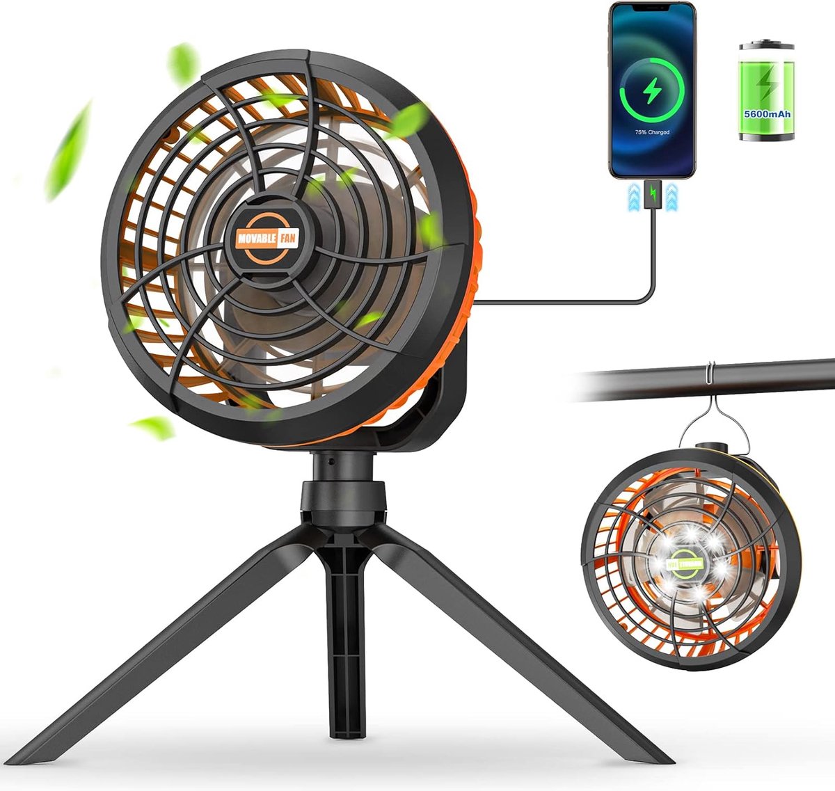 Draagbare USB Ventilator met Oplaadbare Batterij en LED Licht - Perfect voor Buiten en Thuis