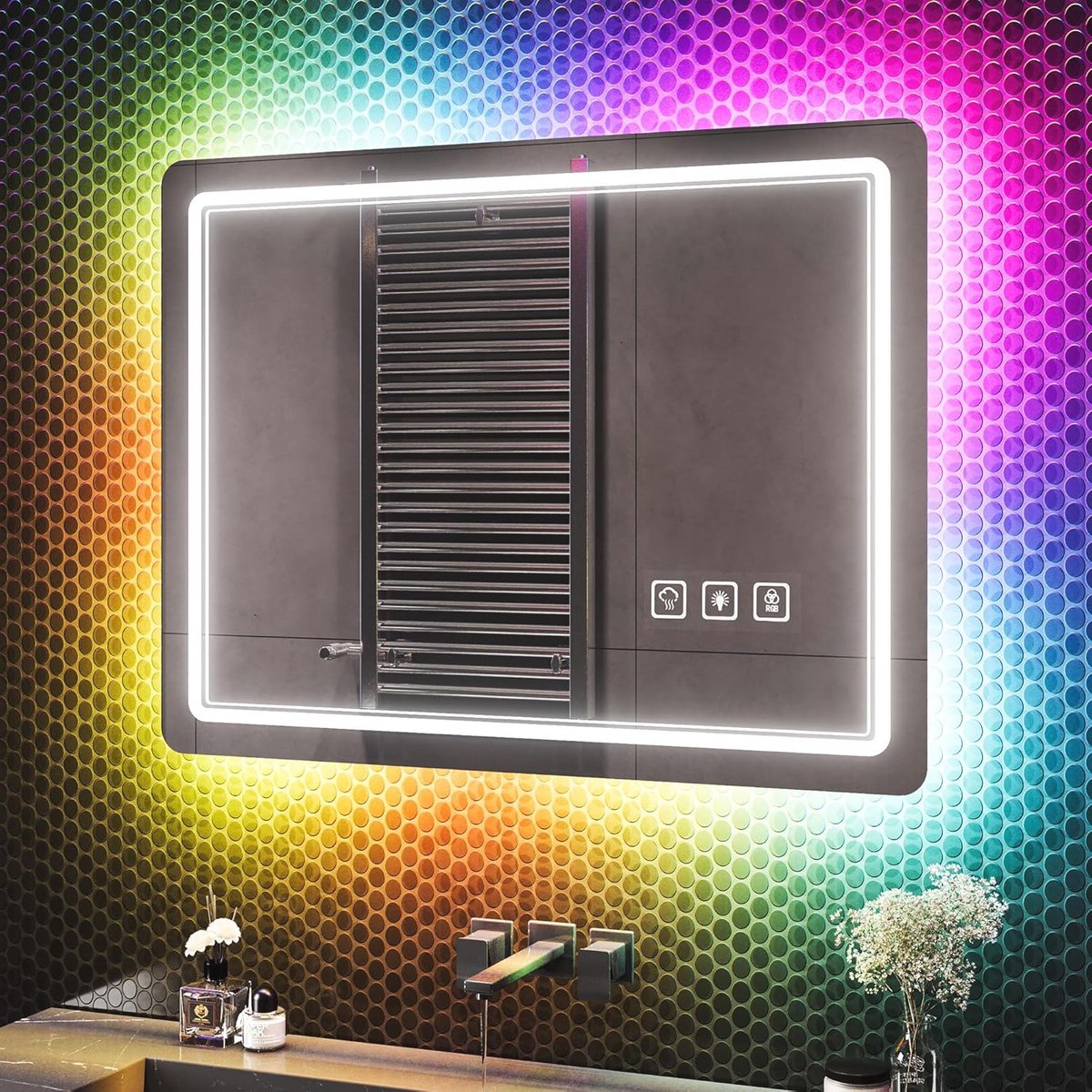Badkamerspiegel met Verlichting en Aanraakschakelaar - 70 x 50 cm LED Wandspiegel voor Slaapkamer en Hotel