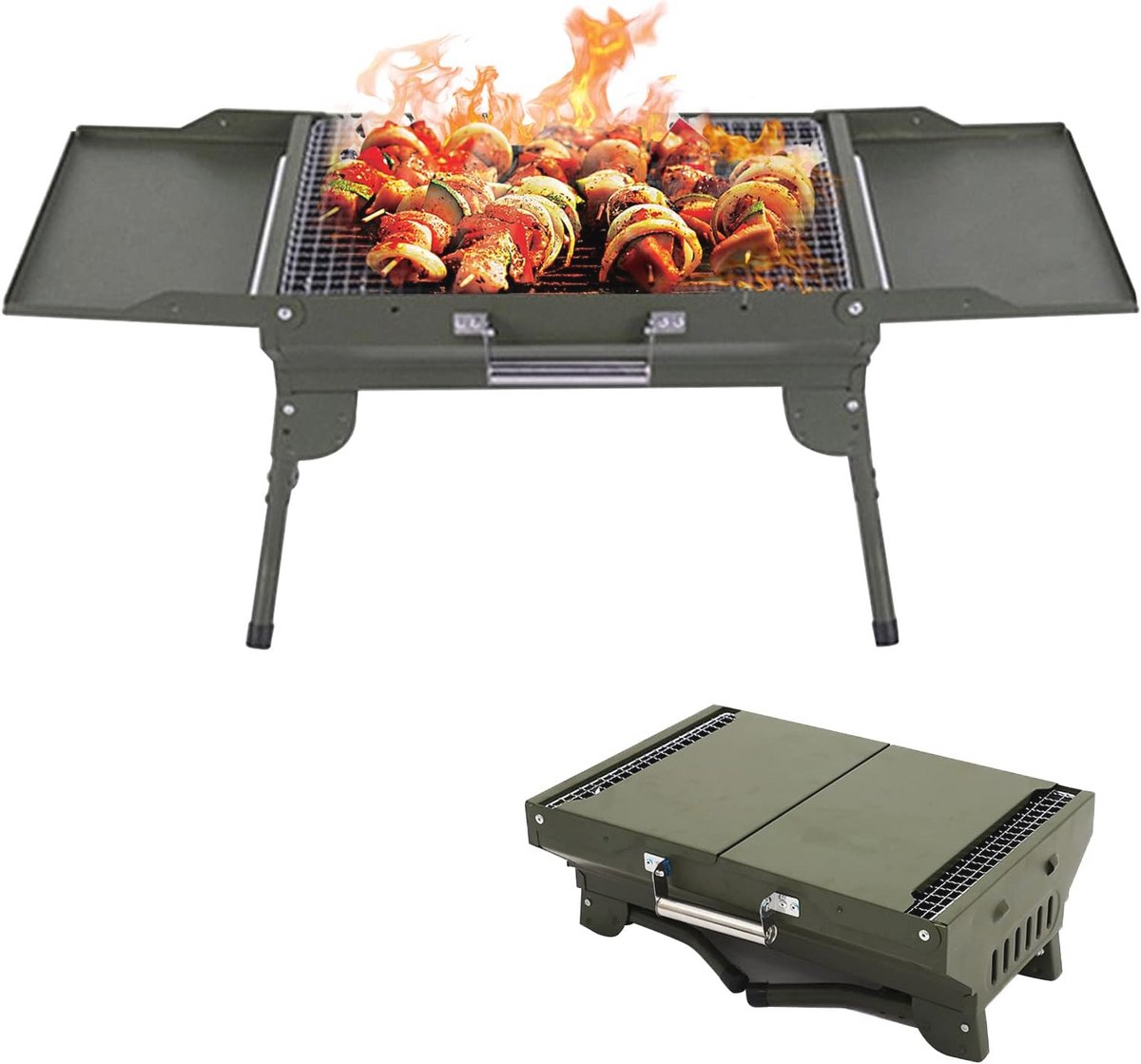 Draagbare Campinggrill - Roestvrijstalen Opvouwbare Houtskoolbarbecue voor Kamperen en Picknicken - 45 x 33 cm