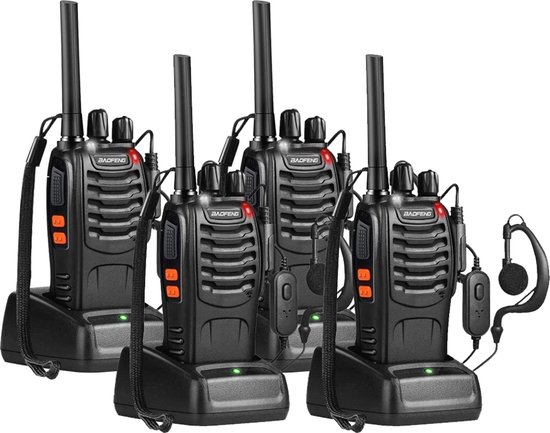 Baofeng 88E - Talkie Walkie 4 Pièces - Talkie Walkie - Avec Ecouteurs - 5W - Portée 10km - 446 Mhz