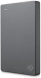 Grijze Seagate Basic 1TB externe harde schijf, staand op witte achtergrond.