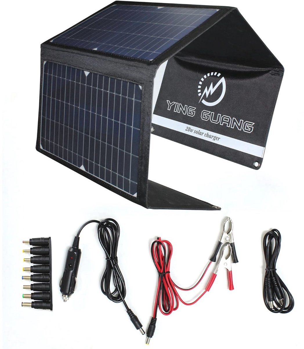 Opvouwbaar Zonnepaneel 28W met 2 USB-poorten voor Snelle Oplading – Draagbare Waterdichte Zonnelader voor Camping en Mobile Apparaten