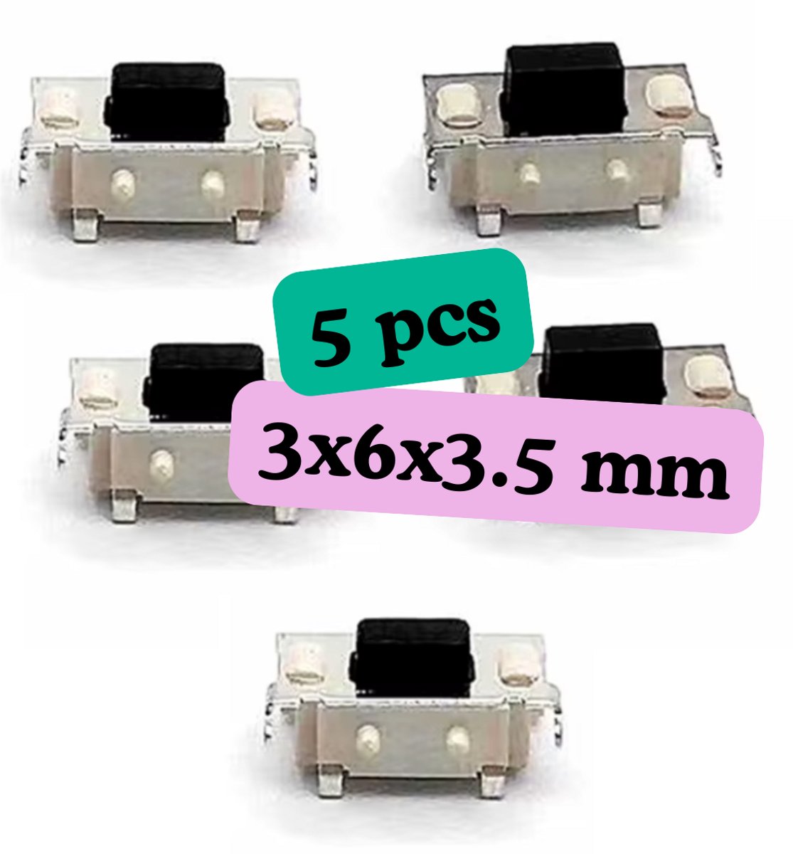 Micro Tact Push Button Switch SMT 3x6x3.5mm (2-Pin) - 5stuk - zwart