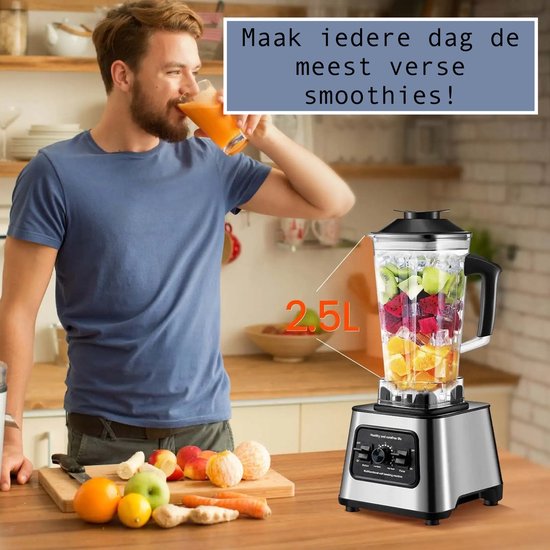 SteeFly® Krachtige 6000W blender - 2in1 - Smoothie maker - Mixer - 2,5 L Tank - Makkelijk te reinigen - Met Cleanfunctie van Merkloos — afbeelding 3