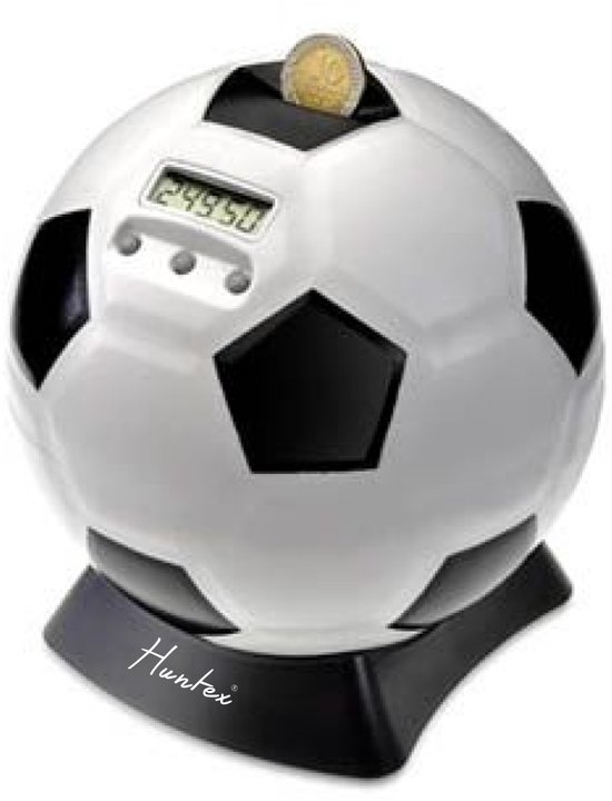 Huntex Digitale Voetbal Spaarpot Met Muntenteller - 1,75 Liter - Geschikt Voor Euro's - Spaarpot Voor Jongen En Meisje - Met Teller - Met slot - Elektrische Spaarpot - Volwassenen - Educatief Speelgoed