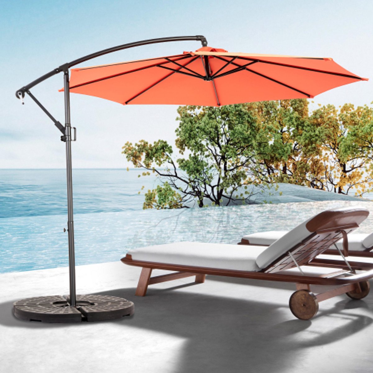 Rectangular large 14.8 ft double-sided outdoor parasol with crank handle, no base included.