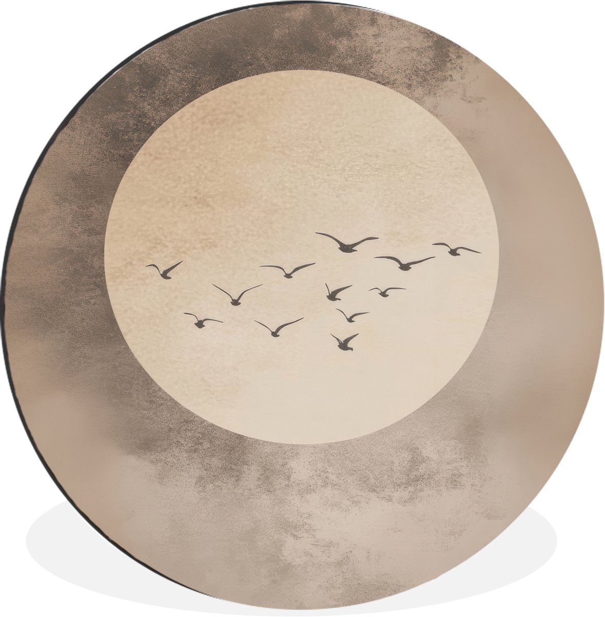WallCircle Wandcirkel - Muurcirkel - Vogel - Beige - Japandi - Aluminium - Dibond - 120x120 cm - Binnen en Buiten Japandi - Vogels