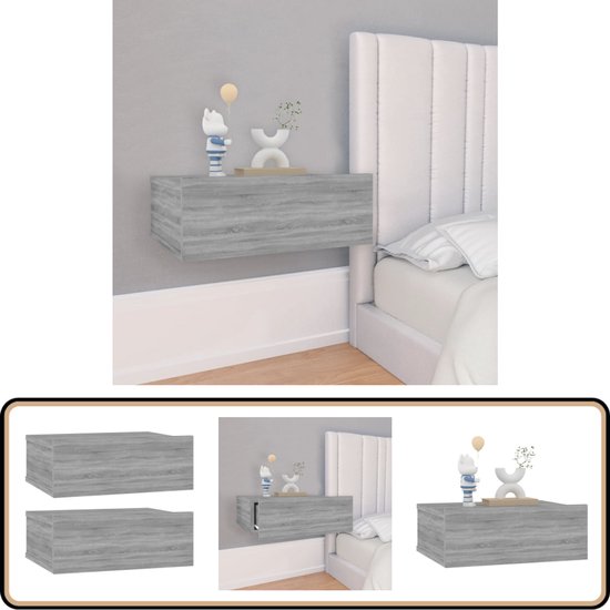 SoBuy Zwevend Nachtkastje met Lade, Hangend Nachttafeltje, Bijzettafel Zwevend, Wandplank, Wandkast voor Slaapkamer, Wit, 45x25x22 cm, NKD03-W
