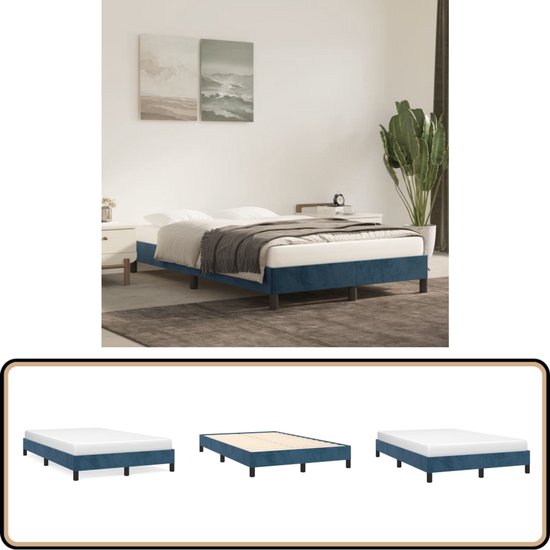 The Living Store Cadre de lit sans matelas 120x200 cm velours bleu foncé - Cadre de lit - Lit double - Couleurs foncées - Lit en velours - Confort de couchage