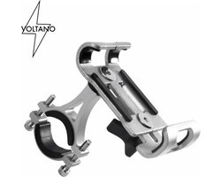 Voltano Telefoonhouder Fiets – Roestvrij Aluminium – Universeel - 360 ° Graden Draaibaar – Voor Alle Telefoons van 6,8 CM – 9,2 CM – Onder Andere voor Iphone X, XR, XS, 8/8Plus, 7/7Plus, 6S/6Splus, Samsung Galaxy S9, S8, S7 en Meer - Zilver