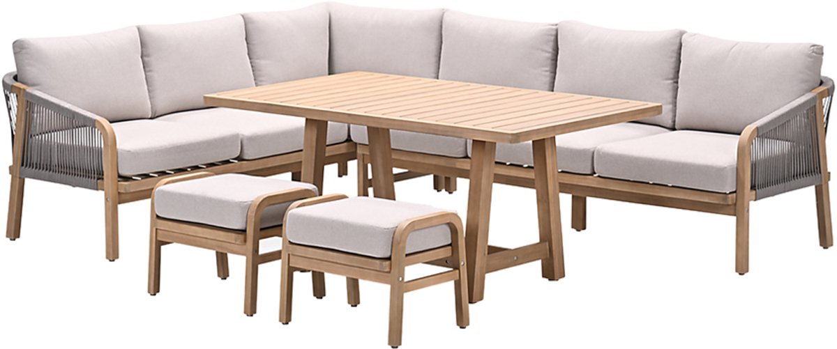 Santos lounge-diningset - 5-dlg.-links -acaciahout met white wash-sand