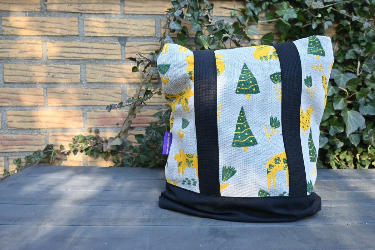 Yaro Tote Bag - Skog Ribby Grey Yellow Green Chenille, schoudertas, shopper, boodschappentas