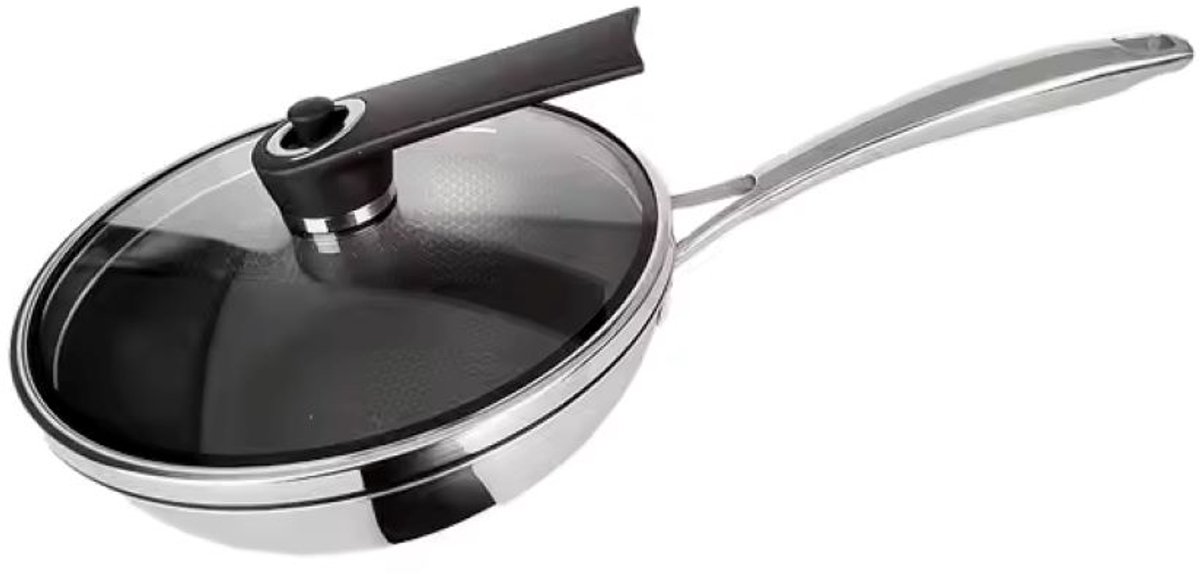 BRAVECOW 32cm wokpan, voor 4-6 personen, houten handgreep, antiaanbaklaag, wokpan van koolstofstaal met deksel voor inductie, gas, elektrisch BRAVECOW 32cm wokpan, voor 4-6 personen, houten handgreep, antiaanbaklaag, wokpan van koolstofstaal met deksel voor inductie, gas, elektrisch