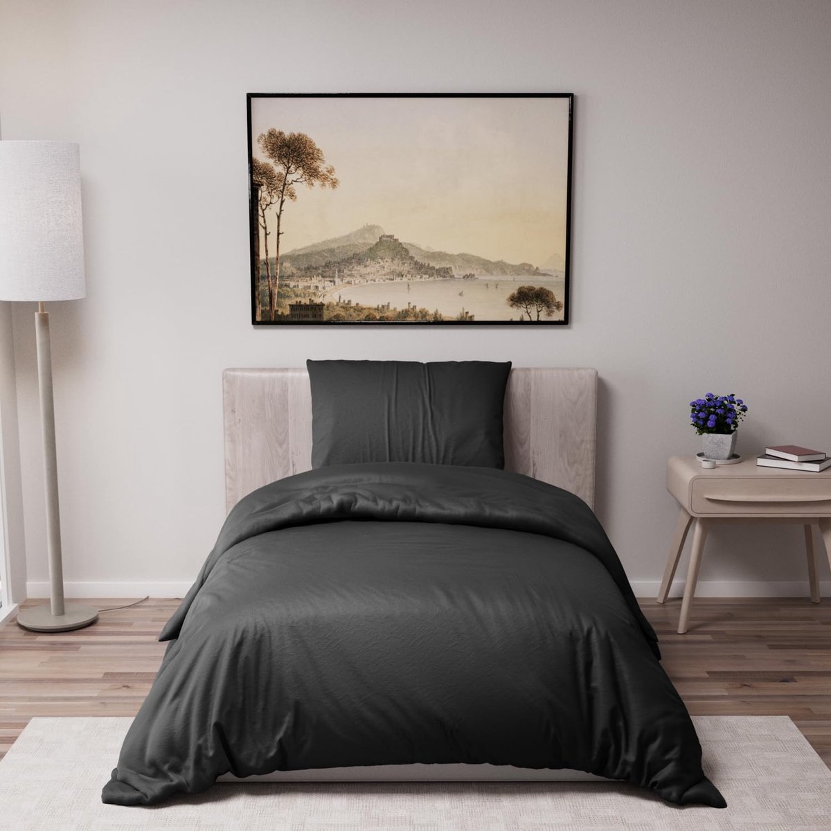 Azalia Dekbedovertrek 135x200 cm met 1 kussensloop 80x80 cm - Zwart - 135x200 Bedset van 100 procent microveze