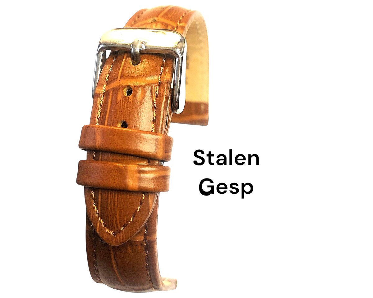 Horlogeband-horlogebandje-12mm-echt leer-bruin-gevuld-croco-zacht-stalen gesp-leer-12 mm
