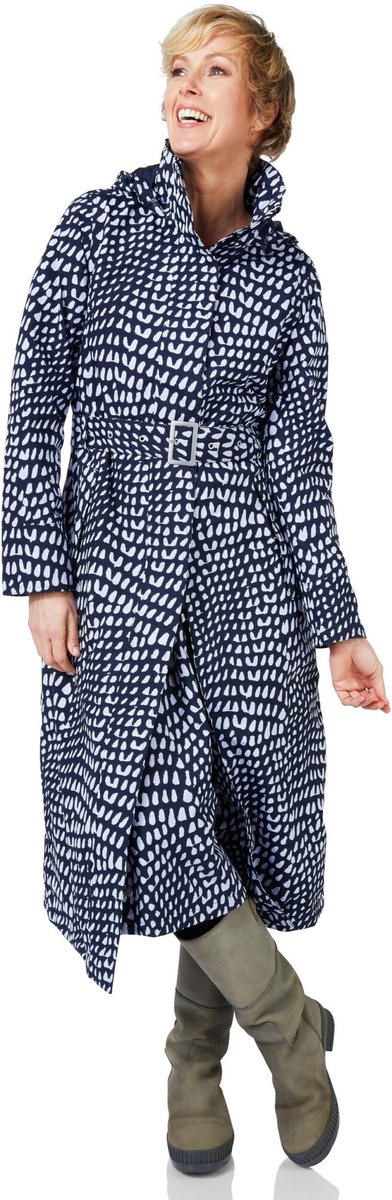 Happy Rainy Days Lange Regenjas Dames Montreal print Graphic Blauw Wit