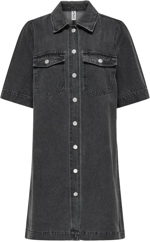 Only Jurk Onlbelle S/s Button Dress Dnm Gua N 15324384 Washed Black Dames Maat - M