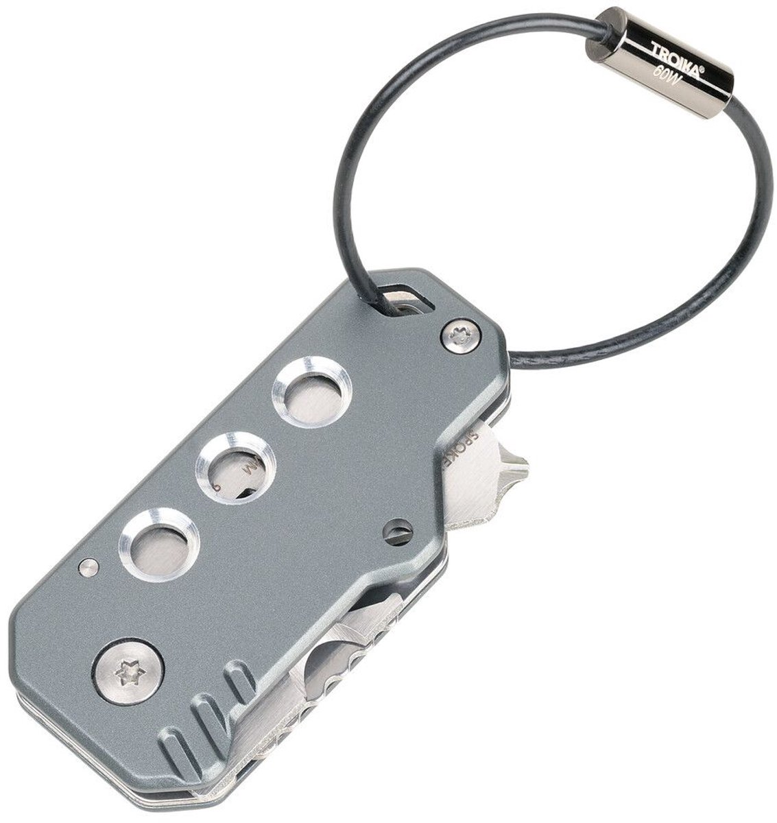 Troika | Sleutelhanger | KEYTOOL | Minitool met 11 functies, mes, sleutelhanger (draadlus), touwsnijder, flesopener, inbussleutel (4 maten), kruiskop- en sleufschroevendraaier.