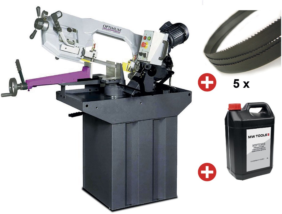 Metaalbandzaag 0-60° zaagcapaciteit rond 225 mm 1,1 kW 400V 45/90 m/min koeling incl. 5 lintzagen 1 bus koelmelk Optisaw S275P PACK 1