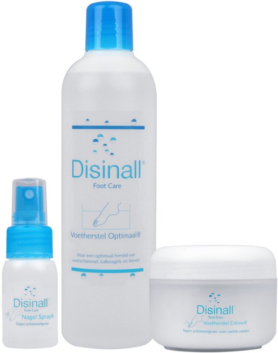 Disinall Voetverzorgingspakket Basic - Anti-jeukmiddel - Voetschimmel behandeling met voetenbad, voetencrème en nagelspray tegen jeuk, roodheid en schilfers - Natuurlijke ingrediënten - Bijzonder effectief