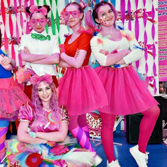 Firecos Kostuums voor kinderen, cosplay, themajurk, jaren 80, accessoires, set met tutu-rok, korte mouwen, voor feestkleding voor meisjes (150 cm
