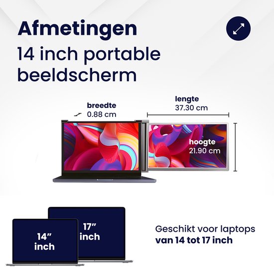 Écran Extra pour ordinateur portable Horivue - 14,1 pouces - Full HD - Avec Enceintes - Moniteur portable - Extension d'écran pour ordinateur portable portable - Convient aux Ordinateurs portables de 14 à 17 pouces