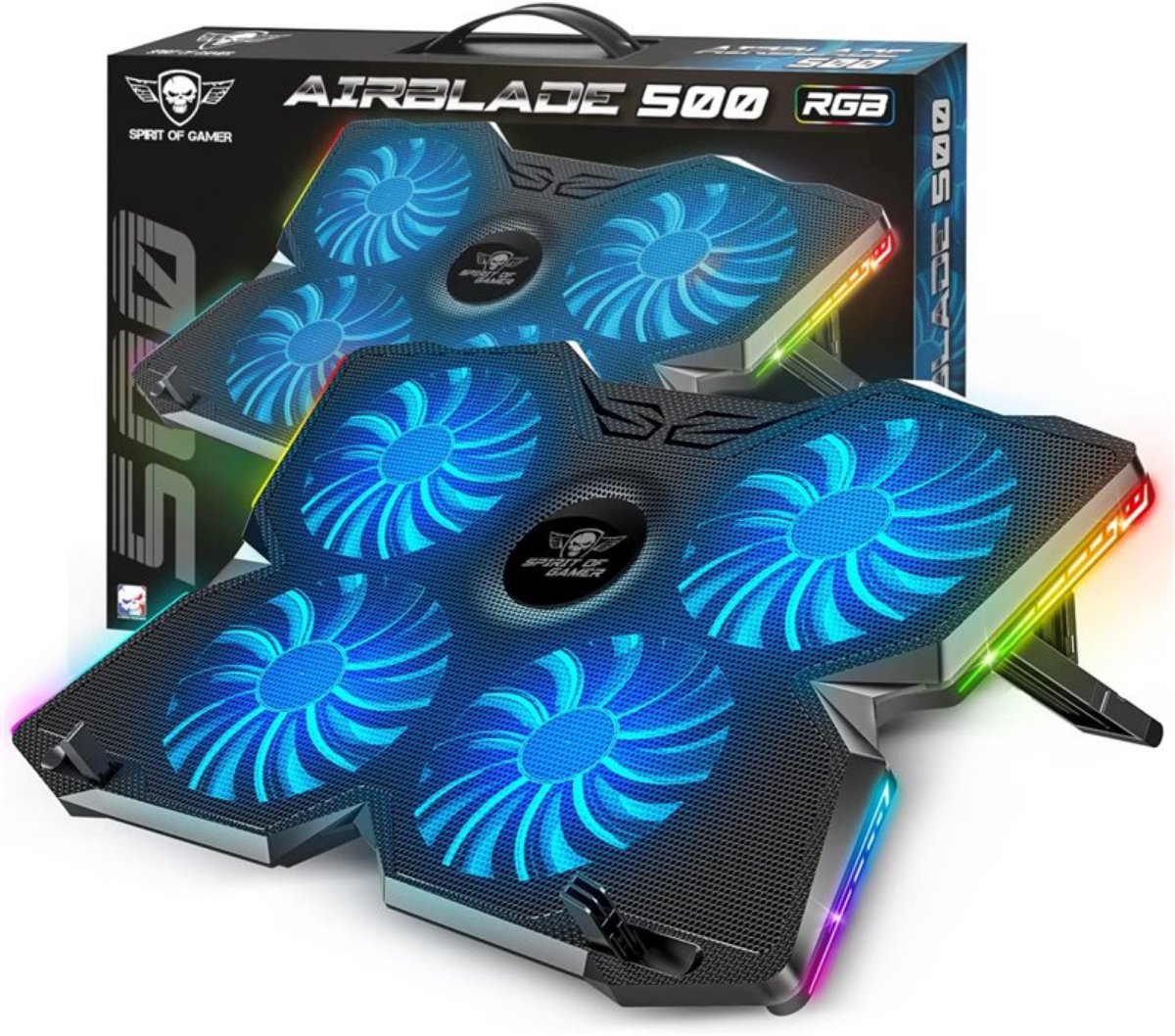 Spirit of Gamer Airblade 500 RGB Laptop Koeler - Laptop Cooler - Cooling Pad - Laptopstandaard - Laptopverhoger - 4 Ventilatoren - RGB Verlichting - 10-17 inch - Verstelbare Hoogte