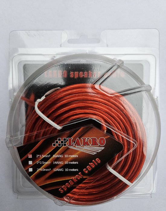 LAKRO Luidsprekerkabel - Speakerkabel 2x1,5mm - 10 meter Speakerdraad - roodTransparant- CCA